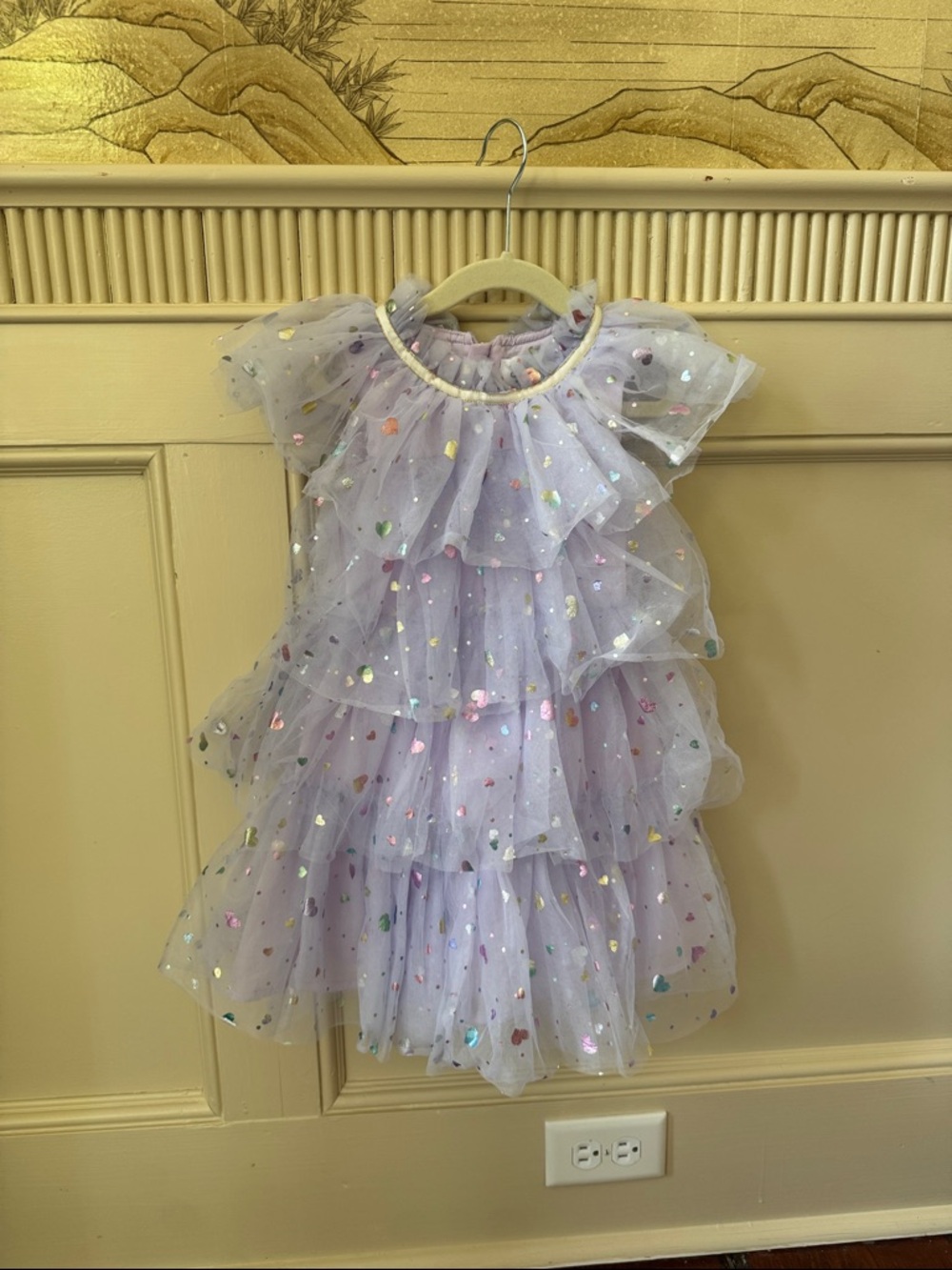 Lola + The Boys Lilac Layered Tulle Dress with Iridescent Hearts